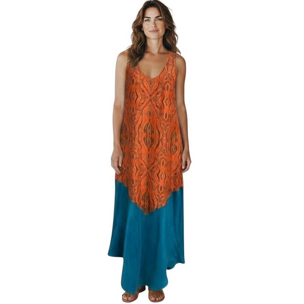 Sundance Silk Color Block Patterned Maxi Dress